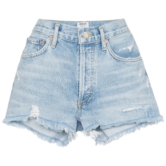 REVOLVE | AGOLDE Parker Distressed Denim Cutoff Shorts | Approx. Size 24 | Blue - Picture 1 of 9